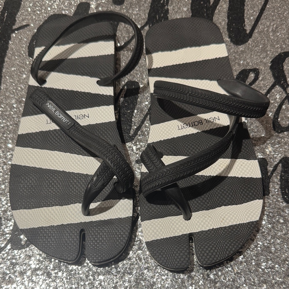 Neil Barrett Black and White Striped Sandals